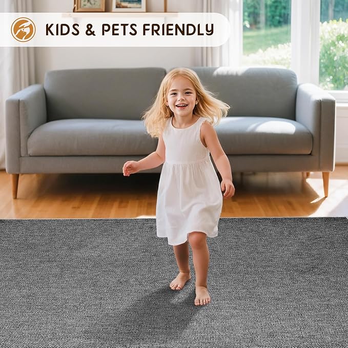 LBRO2M Easy Jute Solid Area Rug 4X6 Washable Rugs for Living Room Bedroom Natural Jute Look Indoor Outdoor Rug Durable, Solid Non Shedding Eco Friendly (4X6 Black Gray)