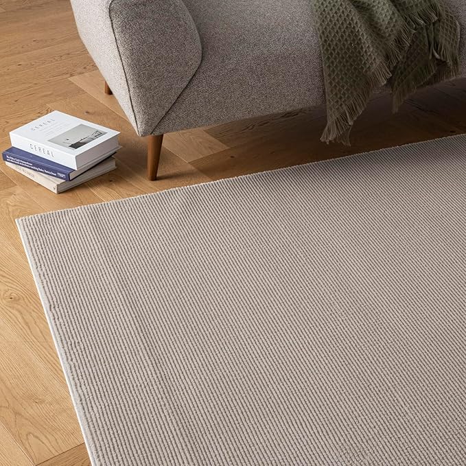 Revival Rugs Stripe 5'3"x8' Washable Area Rug for Living Room Bedroom - 100% Recycled Oeko-TEX Certified, Medium Pile, Taupe