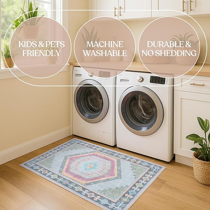 Oushak Rug, Turkish Vintage Floral Pastel Large Oversized Area Rugs for Living Room Dining Bedroom Kitchen Bathroom Nursery Runner Rugs (856GP, 2' x 3')