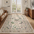 5x7 Washable Area Rug with Insect Print - Bug Rug Non-Shedding Stain Resistant Soft Carpet for Bedroom, Low Pile Ultra-Thin Machine Washable Carpet for Dining Room, Kids Nursery, Office (5'x7' Beige)