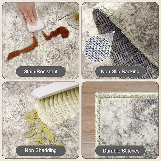 Washable Area Rug for Living Room 6x9 - Neutral Modern Abstract Rugs, Soft Non Slip Carpet with for Bedroom, Under Dining Room Table, Home, Office, Dorm - Brown Grey