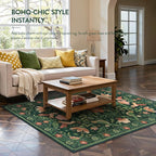 Moynesa Living Room Rug 5x7, Washable Modern Cottage Green Area Rugs for Bedroom Dining Room, Farmhouse Aesthetic Floral Bird Print Carpet, Vintage Home Decor Open Floor Areas Non-Slip Protection