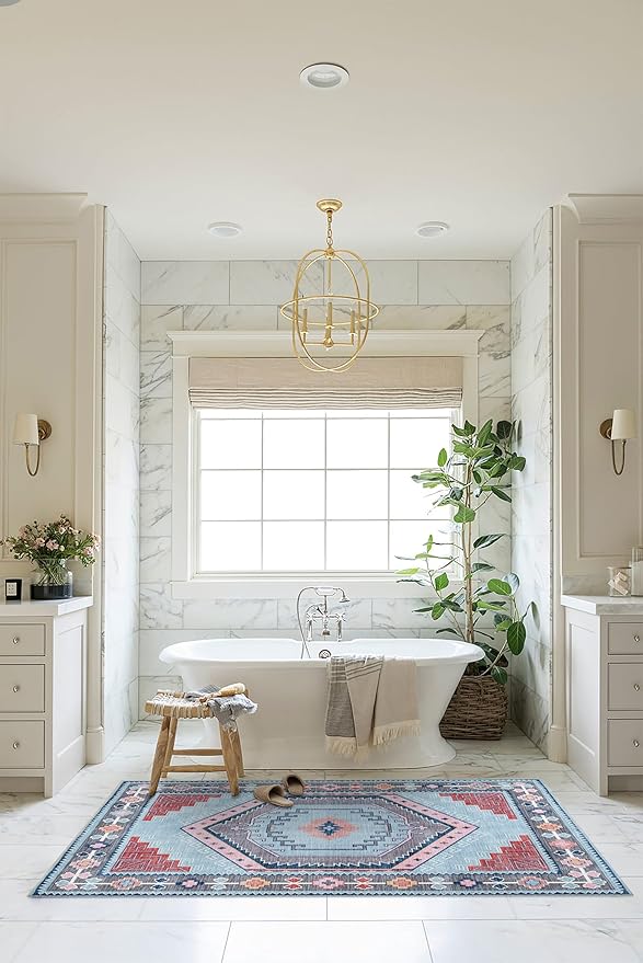 Fame Living Washable Area Rug. Modern Farmhouse. Vintage. Turkish. Bohemian. Distressed. Oriental. Traditional. Rugs for Living Room. Dining. Bedroom. Office. Entryway. Foyer. (856BlM, 2' x 3')