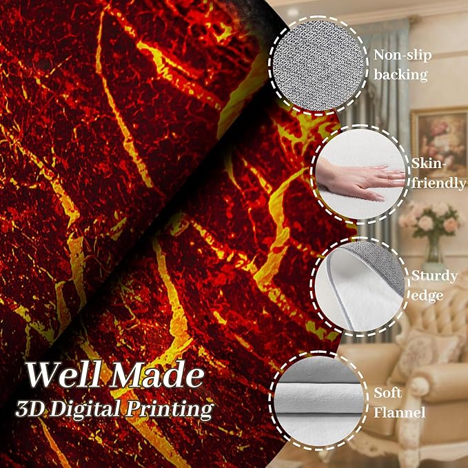 Visual Illusion Lava Area Rug, 3x5ft, 3D Red Flame Volcanic Rock Carpet for Living Room, Fade Resistant Absorbent Floor Mat, No Crease Foldable Soft Low Pile Rugs for Bedside Hallway
