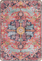 Lahome Bohemian Floral Medallion Area Rug - 2x3 Small Hot Pink Bath Rug Kitchen Sink Mat, Machine Washable Non-Slip Soft Indoor Carpet for Doormat Bedside Apartment Entrance, Fuchsia/Multi