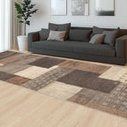 Modern Geometric Patchwork Indoor Runner Rug for Living Room, Beige 2.7'x 8' Large Rug Rockwood Collection Hardwood Floors Decor for Bedroom, Beige Throw Carpet for Office Entryway Dining Room