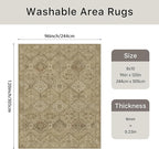 Bavni 8x10 Area Rugs for Living Room, Machine Washable Rug Non Slip, Vintage Chenille Distressed Print Carpet, Large Low Pile Ultra-Thin Lightweight Rugs for Bedroom, Dining Room, Office, Nut Brown