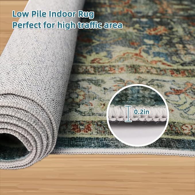 Dripex 9x12 Area Rugs - Stain Resistant Washable Rug DistressedRugs for Living Room Dining Room Bedroom Anti-Slip Low-Pile and Soft Accent Rug Farmhouse Office Home Decor, Pet & Child Friendly