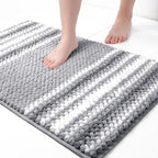 PiccoCasa Chenille Bathroom Rug, Soft Fluffy Absorbent Bath Mat, Medium Pile Striped Carpet Washable Non Slip Bathroom Floor Mats(20"x32",Dark Gray & White)