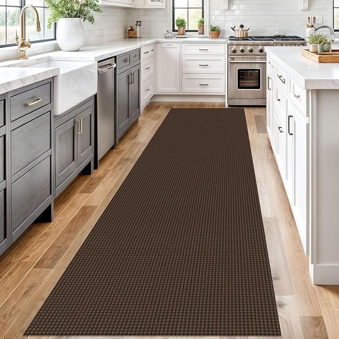 Braided Runner Rug 3x12 Ft Washable Runners for Hallways Non Slip Rubber Backed Kitchen Runners Cotton Long Entryway Runner Indoor, Woven Carpet for Hall Kitchen Entryway, Brown