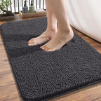 OLANLY Bathroom Rugs 34x21, Extra Soft Absorbent Chenille Bath Rugs, Rubber Backing Quick Dry, Machine Washable Bath Mats for Bathroom Floor, Tub and Shower, Home Decor Accessories, Dark Grey