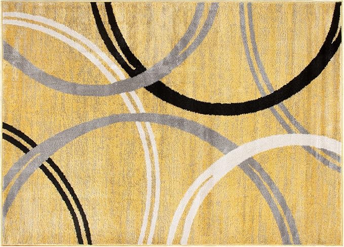 Rugshop Wavy Circles Design Accent Rug, Carpet with Jute Backing for Entryway, Kitchen, or Office, Yellow, 2' x 3'