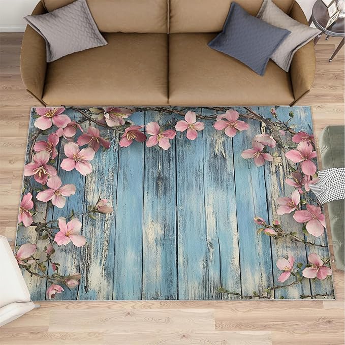 3x6 Vines Bedroom Rug Under Bed - Vintage Wood Panels Kids Room Rugs, Rural Flowers Bedroom Runner Rug Soft Washable for Living Room Kitchen