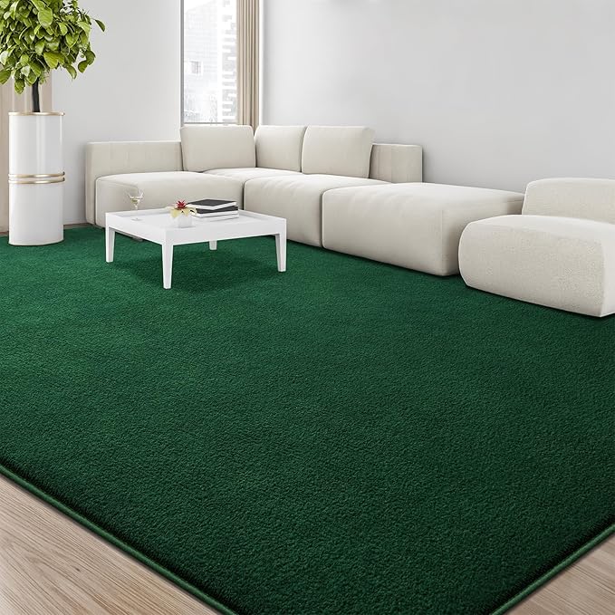 Large Area Rugs for Living Room Bedroom, 6x9 Feet Dark Green Rug, Minimalist Modern Shag Rug, Soft Thick Memory Foam Indoor Carpet, Non-Slip Washable Rug for Boys Girls Dorm Nursery Room Home Decor
