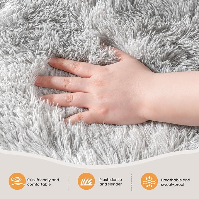 Zentavio Runner Rugs for Hallway 2x6 Shag Soft Bedroom Bedside Rugs Non Slip Fluffy Carpet for Kids Girls Boys Home Decor Aesthetic Dorm Nursery Tie-Dyed Grey White