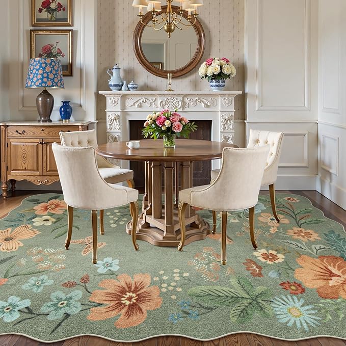 Lahome Floral 9x12 Area Rugs for Living Room Bedroom, Soft Washable Rugs 9x12 Stain Resistant, Ultra-Thin Non-Slip Boho Dining Room Rug Non-Shedding Accent Carpet for Office(9x12ft,Green)