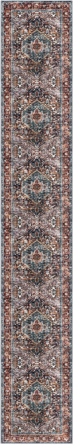 KOZYFLY Area Rug 3x16 Ft Washable Boho Runner Rug for Entryway Hallway Indoor Printed Faux Wool Carpet for Kitchen Bedroom Hall, Brick Red/Orange/Green