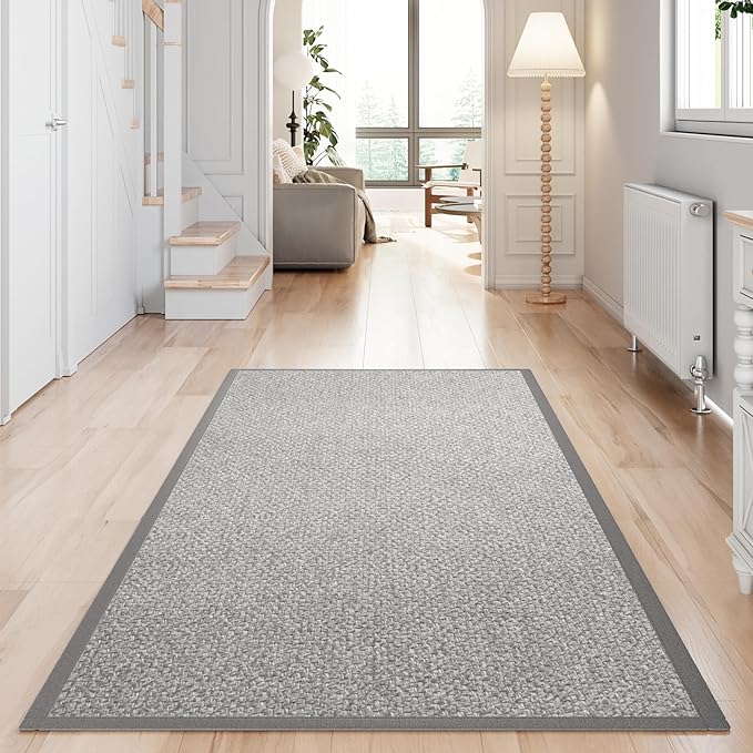 Washable Runner Rug 3x5 Jute Like Entryway Indoor Runner Mat Rugs Non Slip, Woven Soft Farmhouse Area Boho Floor Carpet for Hallway Kitchen Laundry Hall Backdoor Bedroom Living Room, Grey