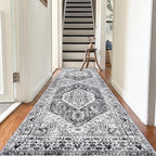 KOZYFLY Runners for Hallways 3x8 Ft Washable Kitchen Runner Rug Boho Runner Rug for Entryway Indoor Printed Faux Wool Floor Carpet for Bedroom Kitchen Hall, Grey