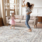 8x10 Area Rugs Living Room: Washable Boho Large Neutral Vintage Soft Rugs Stain Resistant Farmhouse Non Slip Indoor Floor Carpet for Bedroom Nursery Kids Playroom Office Dining Room Home- Ivory Gray