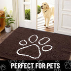 Smiry Dog Door Mat for Muddy Paws, Absorbent Dirt Trapper Non Slip Quick Dry Washable Chenille Mat for Mud Dogs, Entry Rug for Indoor and Outdoor (36x24 Inches, Brown and White)