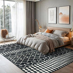 Rugshop Boho Black and White Tribal Area Rug – Geometric Diamond and Stripe Pattern Carpet for Living Room, Bedroom, or Entryway – Soft Modern Bohemian Floor Décor 7' 10" x 10' Black