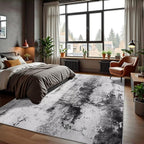 Washable Abstract Rug, 5x8 Modern Area Rugs with Non-Slip Rubber Backed for Living Room, Thin but Soft Contemporary Carpet Kitchen Bedroom Dining Room Decor, Black Grey