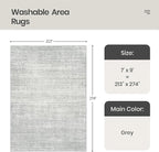 Valenrug Washable Rugs 7x9 - Stain Resistant 7x9 Area Rugs for Living Room, Non Slip Backing Printed Rugs for Bedroom, Folable Machine Washable Area Rug (7'x9', Grey)