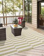 Unique Loom Outdoor Striped Collection Area Rug - Striped (6' 1" Square Green/Ivory)