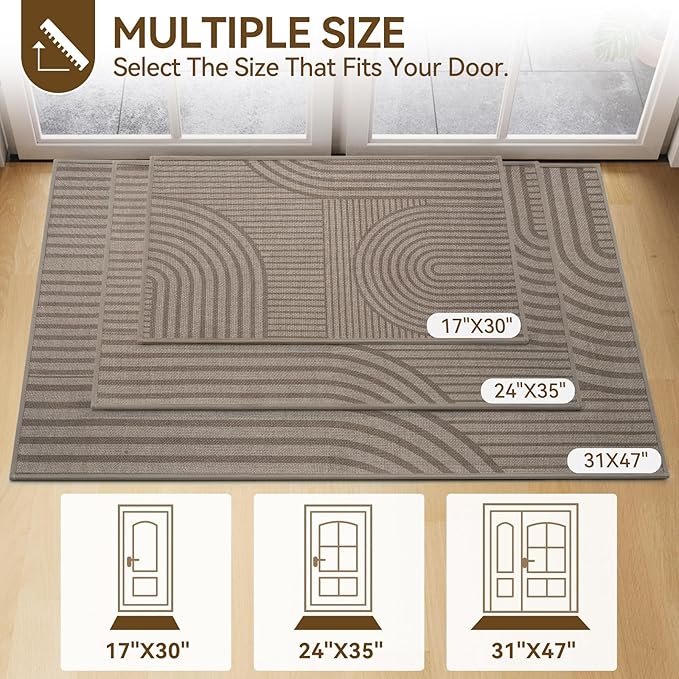 Front Door Mat 24''x35'', Absorbent Muddy Dirt Resist Washable Non Slip Low-Profile Indoor Doormat, Easy Clean Welcome Entryway Door Mats, Brown