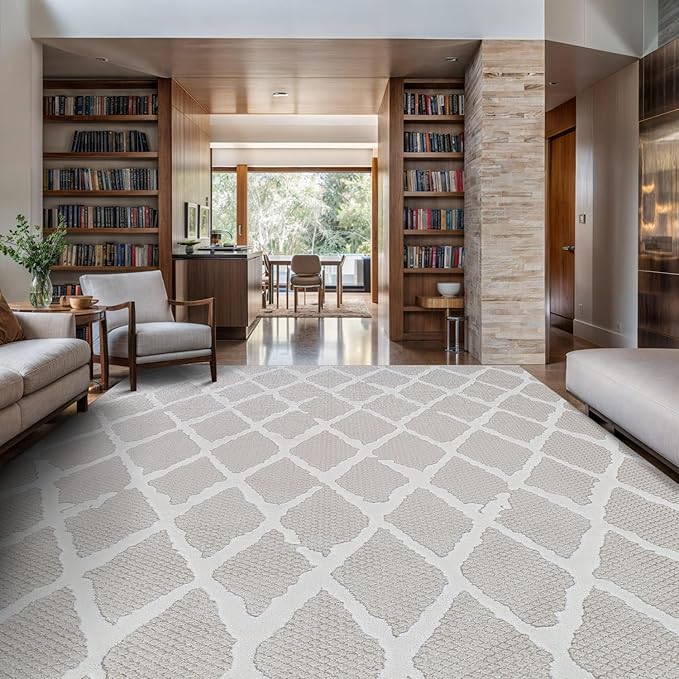 Modern Indoor Rug Diamond 9x12 Area Rugs for Living Room Luxury Kitchen Bedroom Durable Soft Geometric Durable Low and High Pile Stain Resistant Non Shedding Area Carpet 9x12