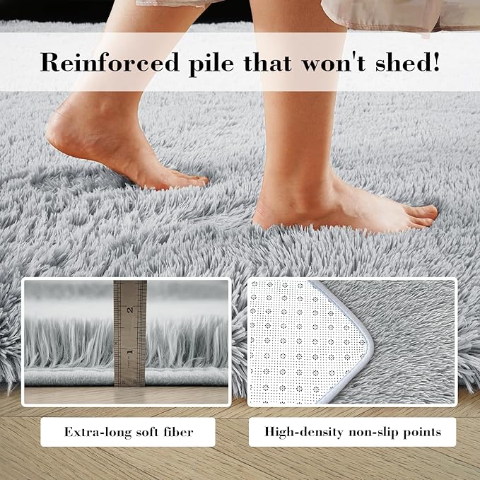 Fluffy Rug Shaggy Area Rug, Grey 6x9 Area Rugs for Living Room, Large Shag Area Rugs for Bedroom Kids Room Home Decor, Upgrade Anti-Skid Rectangular Fuzzy Rugs