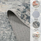 10x13 Area Rug Living Room Rugs - Washable Neutral Modern Abstract Soft Thin Rug Indoor Floor No Slip Rug Carpet for Bedroom Under Dining Table Home Office Decor - Blue Grey