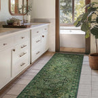 Dark Green 3x6 Runner Rug Non Slip, Washable Thin Kitchen Runner, Vintage Distressed Medallion Carpet Runners for Hallway 6ft Indoor Entryway/Bedroom/Foyer/Laundry Room/Bathroom