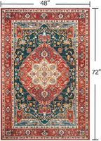 YJ.GWL Area Rugs for Living Room 4x6 Machine Washable Rugs for Bedroom, Non Slip Floral Vintage Rug Indoor Carpet, Stain Resistant Throw Rug for Dining Room Kitchen, Orange-Red