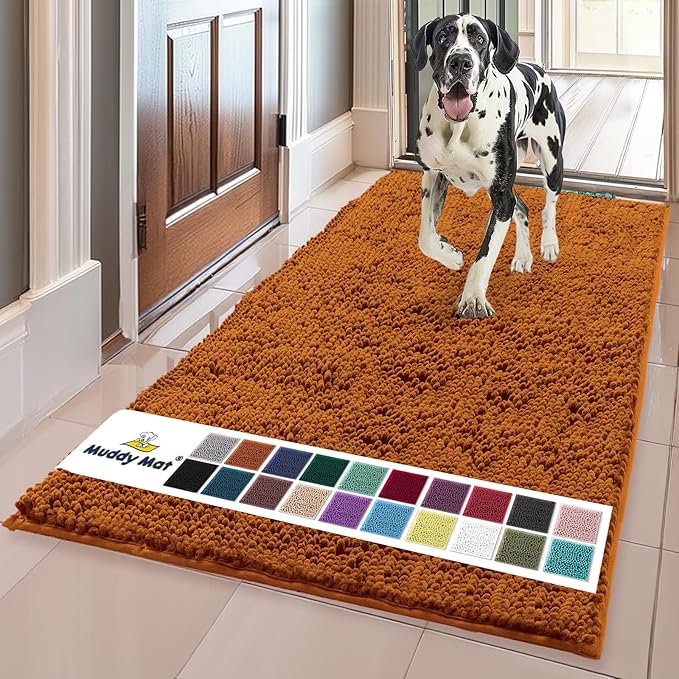 Muddy Mat® | Super Absorbent Door Mat Indoor, Microfiber Quick Dry Chenille Entryway Rug, Non-Slip Front Door Mat, Indoor Mats for Entryway, Machine Washable Pet Rug, Orange 36"x60"