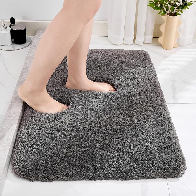 Dark Grey Bathroom Rug 20x32 Non Slip Fluffy Bath Mat for Bathroom Floor Washable Plush Luxury Bath Rug for Tub Soft Shaggy Absorbent Shower Sink Mat