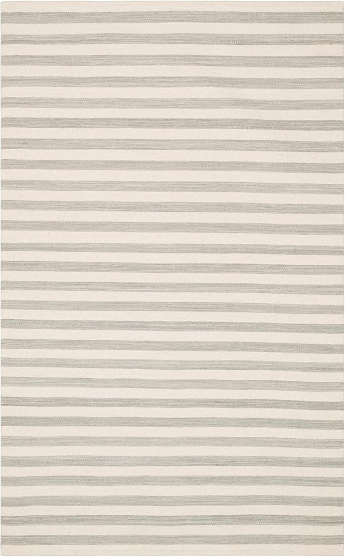 Home Conservatory Ladder Stripe Grey/Ivory Handwoven Wool 5 X 8 Feet, Grey/Ivory Stripe Pattern