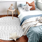 Lahome Moroccan Round Area Rug - 3Ft Round Rug Non-Slip Washable Soft Round Bathroom White Throw Small Circle Rug for Bedroom, Modern Geometric Print Low-Pile Round Rugs for Entryway Kitchen Sofa