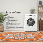 Mandala Rugs 5x7 -Orange Mandala Rug, 3x4 ft, Vintage Meditation Area Rugs for Bedroom, Hippie Spiritual Washable Carpet for Entryway, Kitchen, Boho Vintage Floral Home Decor & Gifts