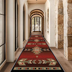 Red Arrow Runner Rug, 4x10ft Retro Geometric Hallway Runner Rug - Corridor & Busy Home Foyer Rugs, Washable Flannel Non-Slip Mat, Southwestern Tribe Decor Carpet for High-Traffic Areas