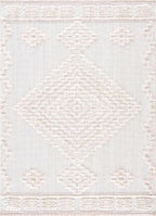 Hauteloom Rosales Farmhouse Living Room Bedroom Modern Moroccan Medallion Area Rug - Soft Shaggy High Low Carpet - High Pile - Bohemian, Boho - White, Beige, Cream - 7'10" x 10'