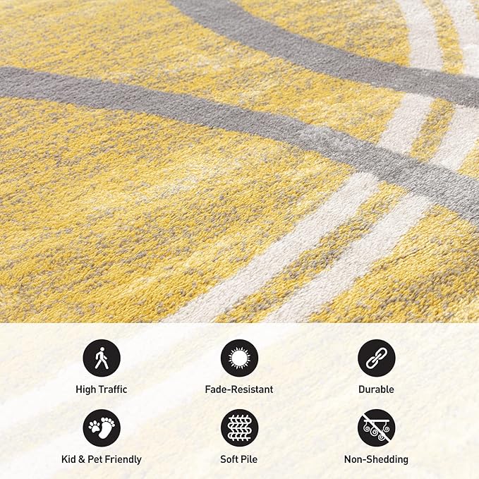 Rugshop Wavy Circles Design Area Rug, Non-Shedding Carpet for Entryway, Bedroom, or Office, Yellow, 3'3" x 5'