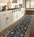 Kitchen Runner Rugs Non Skid Washable - 2.5x8ft Long Charcoal Black Boho Farmhouse Hallway Runner Rug Low Pile Vintage Moody Floral Carpet for Hallway Laundry Room Entryway Bedroom Foyer