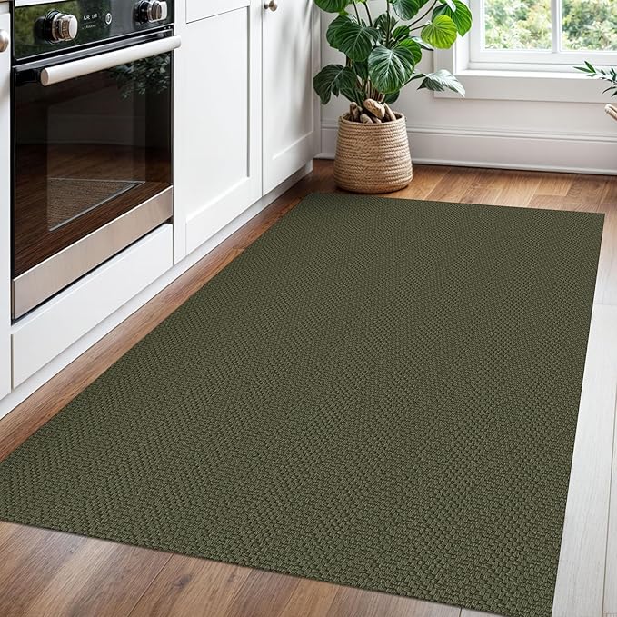 Braided Area Rug 3x5 Ft Washable Rugs for Entryway Throw Rugs with Rubber Backing Boho Door Mat Indoor Entrance Cotton Kitchen Mats Woven Front Door Carpet for Foyer Living Room, Dark Green
