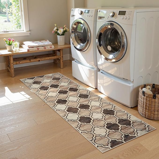 Lahome Moroccan Washable Kitchen Runner Rug - 2x6 Carpet Runners for Hallway 6Ft Non-Slip Throw Soft Laundry Room Print Distressed Modern Rug Runner for Bathroom Bedroom Entryway Living Room