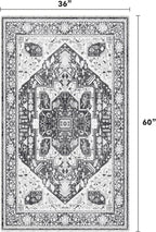 EnHomee 3x5 Washable Area Rugs for Bedroom, Boho Vintage Rugs, Foldable Area Rug for Dining Room, Non-Slip Soft Living Room Rug, Low Pile Large Carpet for Bathroom, Grey
