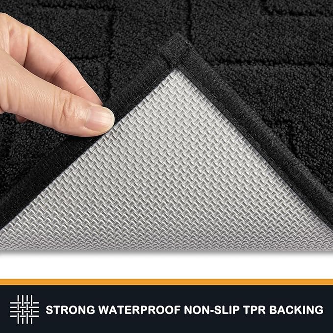 PURRUGS Dirt Trapping Door Mat 24" x 35.5", Non-Slip Machine Washable Entry Rug, Shoe Scraper, Dog Doormat, Super Absorbent Welcome Mat for Front & Back Door, Muddy Wet Shoes & Paws, Black