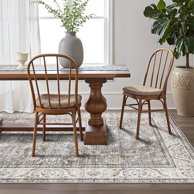 LUMI 4x6 Washable Area Rug for Living Room, Ultra Soft Traditional Vintage Rugs Non Slip with Rubber Backing, Low Profile, High Traffic, Stain Resistant Carpets, Ideal for Bedroom, Dining Room