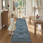 Lahome Floral Washable Kitchen Runner Rug, 2x6 Runners for Hallways Non Slip Ultra-Thin, Boho Soft Hallway Rug Forest Blue Carpet for Bedroom Bathroom Laundry Room, Blue